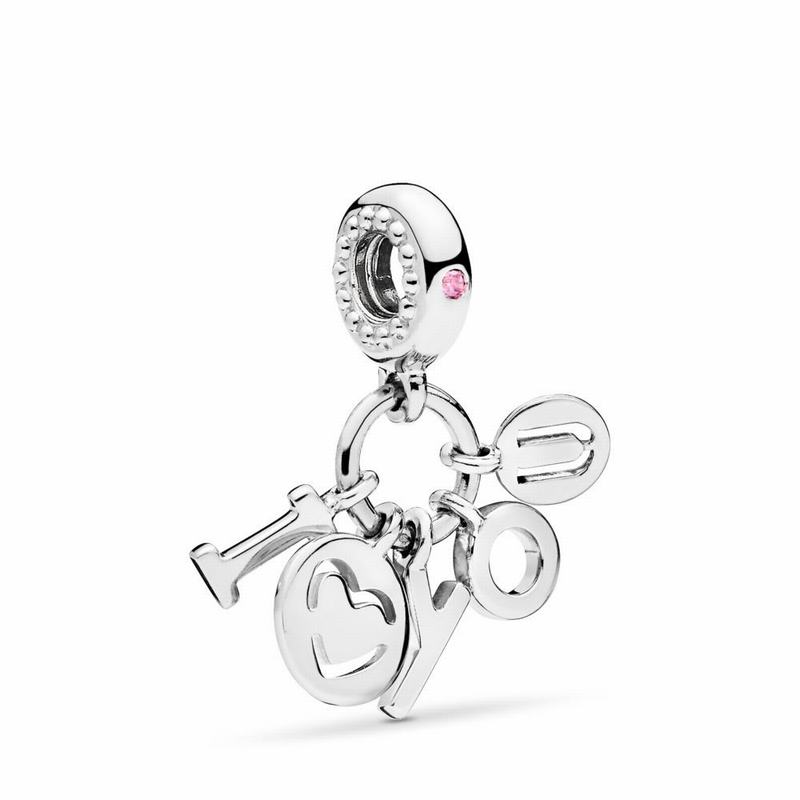 Pandora I Love You Letters Dangle Charm Ireland - Sterling Silver/Pink/Cubic Zirconia - 571023CNB